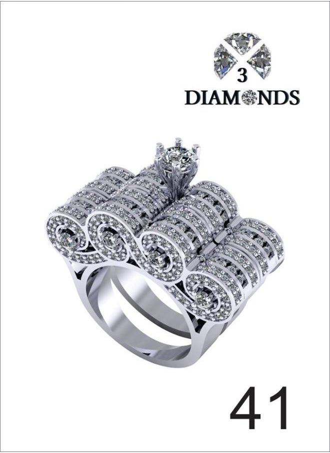 3Diamonds - 3Diamonds Wedding Twins Ring For Women Platinum Plated - Image 1