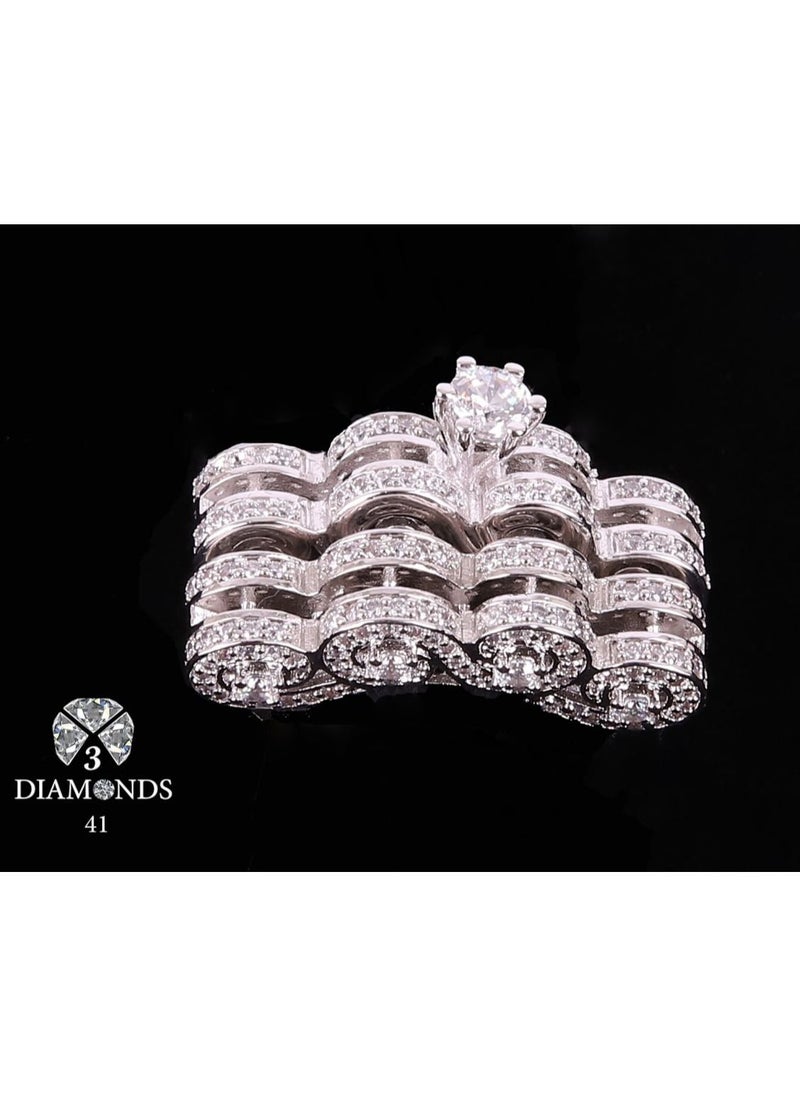 3Diamonds - 3Diamonds Wedding Twins Ring For Women Platinum Plated - Image 1