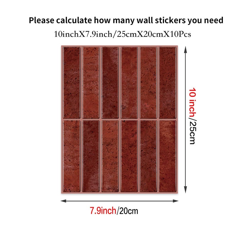 Alwayspon 7.9x10inch/20Ã—25cmÃ—10Pcs Red Marble Style 3D Vinyl Backsplash Tiles, Self-Adhesive Peel and Stick Wall Tile Stickers Stick on Subway Tiles for Kitchen Bathroom Decor - Image 2