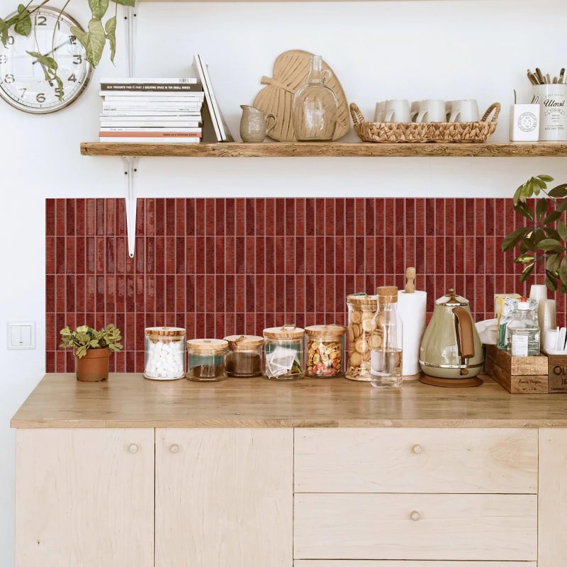 Alwayspon 7.9x10inch/20Ã—25cmÃ—10Pcs Red Marble Style 3D Vinyl Backsplash Tiles, Self-Adhesive Peel and Stick Wall Tile Stickers Stick on Subway Tiles for Kitchen Bathroom Decor - Image 3