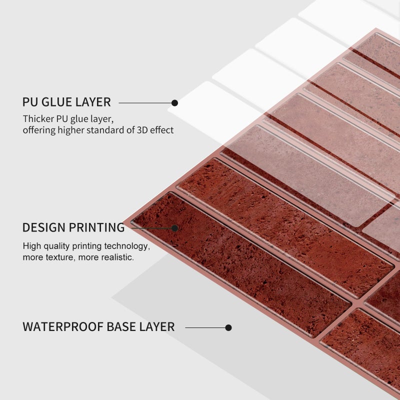 Alwayspon 7.9x10inch/20Ã—25cmÃ—10Pcs Red Marble Style 3D Vinyl Backsplash Tiles, Self-Adhesive Peel and Stick Wall Tile Stickers Stick on Subway Tiles for Kitchen Bathroom Decor - Image 5