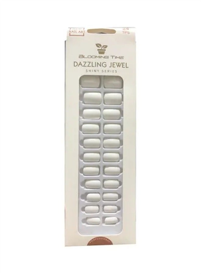 BLOOMING TIME 24-Piece Full Cover Press On Fake Nail Tips Natural White - Image 1