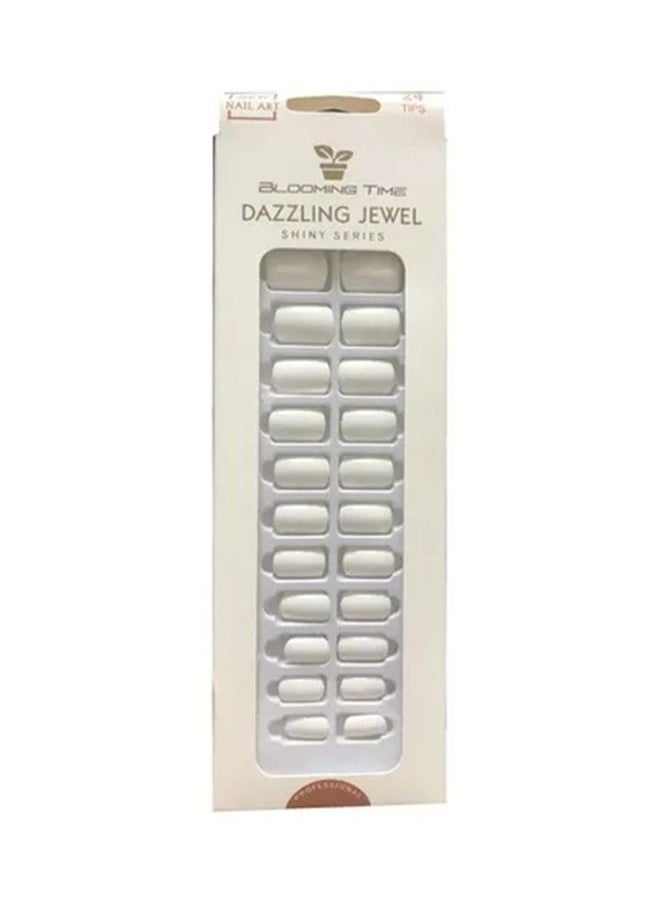 BLOOMING TIME 24-Piece Full Cover Press On Fake Nail Tips Natural White  - Image 1