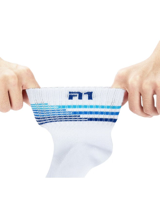 TAAN Men'S Thickened Mid-Calf Badminton Socks With Towel Bottom, T513 White And Blue, 3 Pairs - Image 2