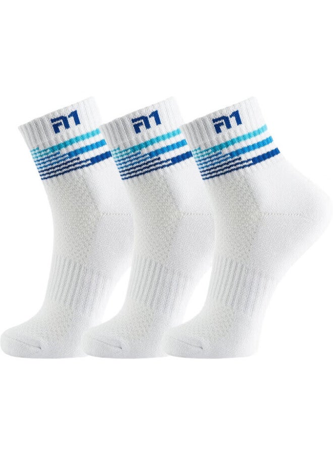 TAAN Men'S Thickened Mid-Calf Badminton Socks With Towel Bottom, T513 White And Blue, 3 Pairs - Image 1