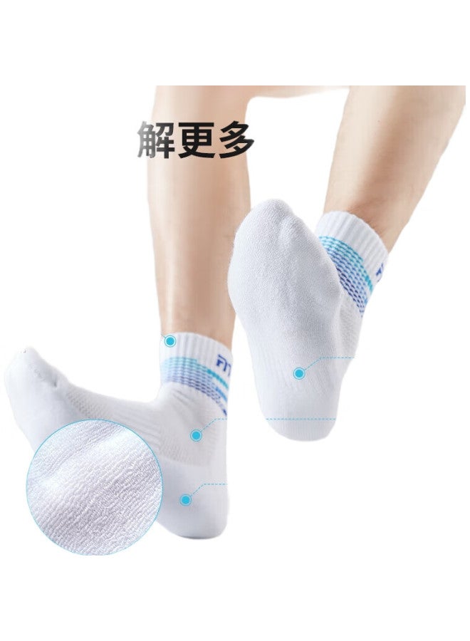 TAAN Men'S Thickened Mid-Calf Badminton Socks With Towel Bottom, T513 White And Blue, 3 Pairs - Image 3