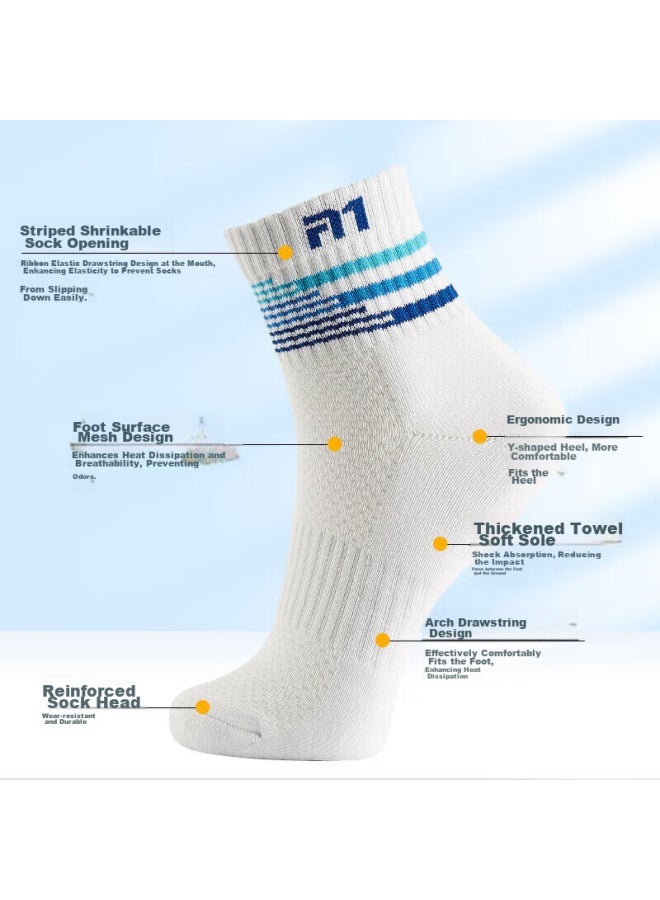 Taan Men's Thickened Mid-calf Badminton Socks With Towel Bottom, T513 White And Blue, 3 Pairs - Image 2