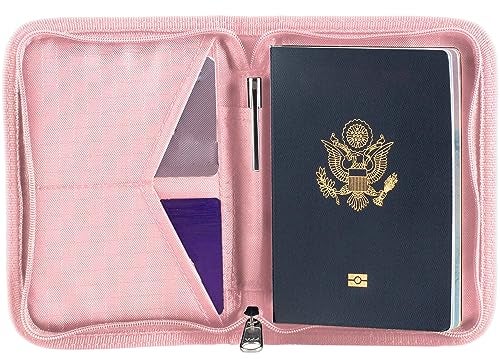 Zero Grid Passport Holder & Travel Wallet with RFID Blocking - Premium Document Organizer Case for Men and Women - Holds Passports, Cards, Tickets, ID, Cash - Compact Zippered Wallet - Rose - Image 1
