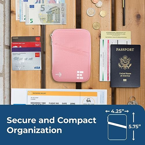 Zero Grid Passport Holder & Travel Wallet with RFID Blocking - Premium Document Organizer Case for Men and Women - Holds Passports, Cards, Tickets, ID, Cash - Compact Zippered Wallet - Rose - Image 2