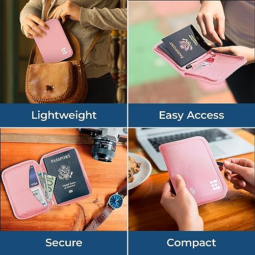 Zero Grid Passport Holder & Travel Wallet with RFID Blocking - Premium Document Organizer Case for Men and Women - Holds Passports, Cards, Tickets, ID, Cash - Compact Zippered Wallet - Rose - Image 4