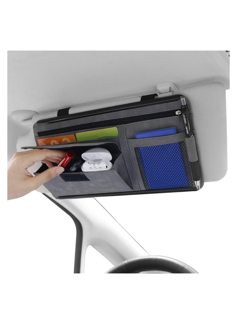 KASTWAVE Car Sun Visor Organizer, Auto Interior Accessories Storage Pocket Organizer with Multi-Pocket Net Zipper Pouch Sunglass Holder for Car Truck SUV Case Bag for Card License Registration  - Image 3