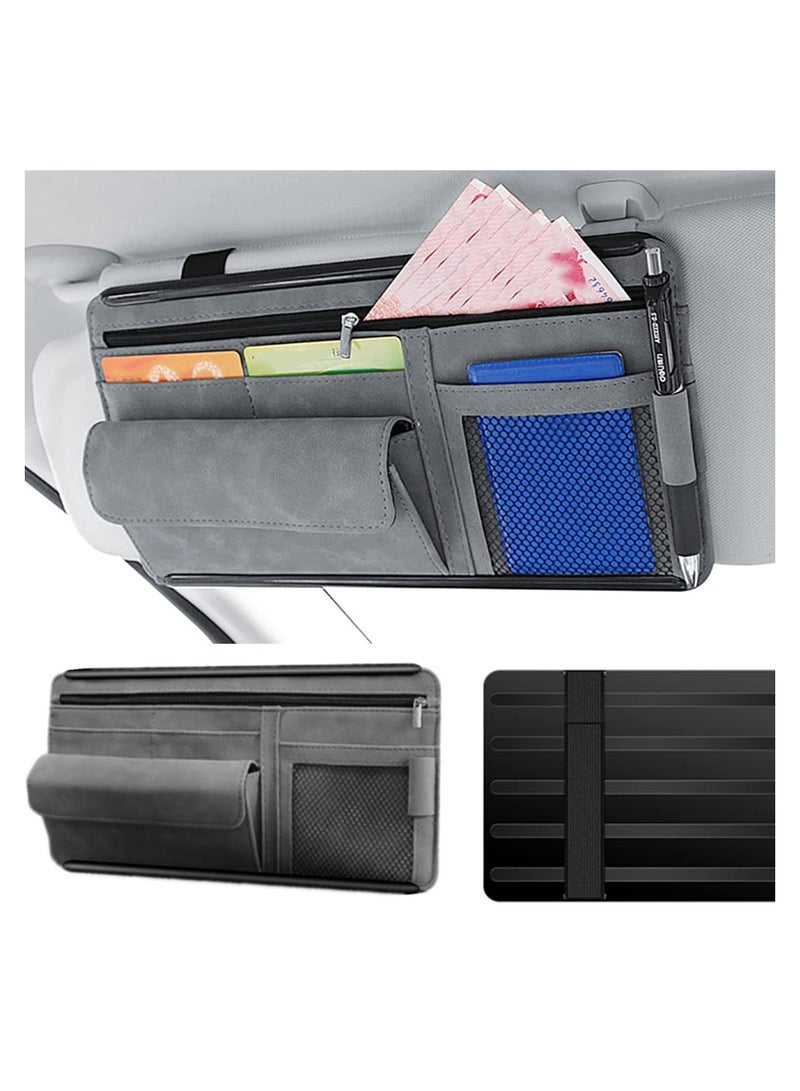 KASTWAVE Car Sun Visor Organizer, Auto Interior Accessories Storage Pocket Organizer with Multi-Pocket Net Zipper Pouch Sunglass Holder for Car Truck SUV Case Bag for Card License Registration  - Image 2