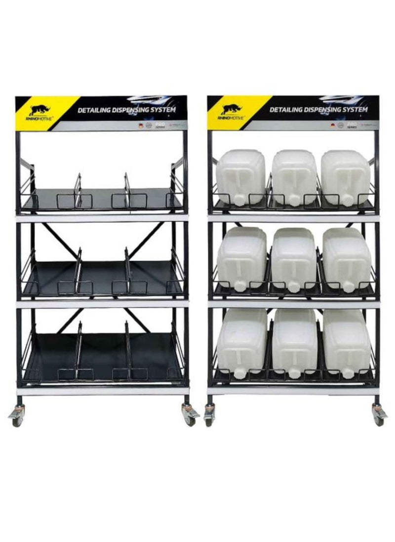 RHINOMOTIVE Detailing Organizer and Dispensing Stand 3 Shelves for 9X16 L canisters  - Image 3