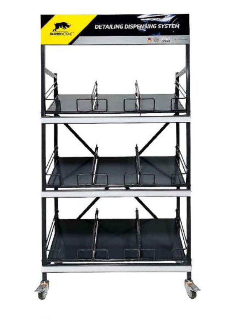 RHINOMOTIVE Detailing Organizer and Dispensing Stand 3 Shelves for 9X16 L canisters  - Image 1