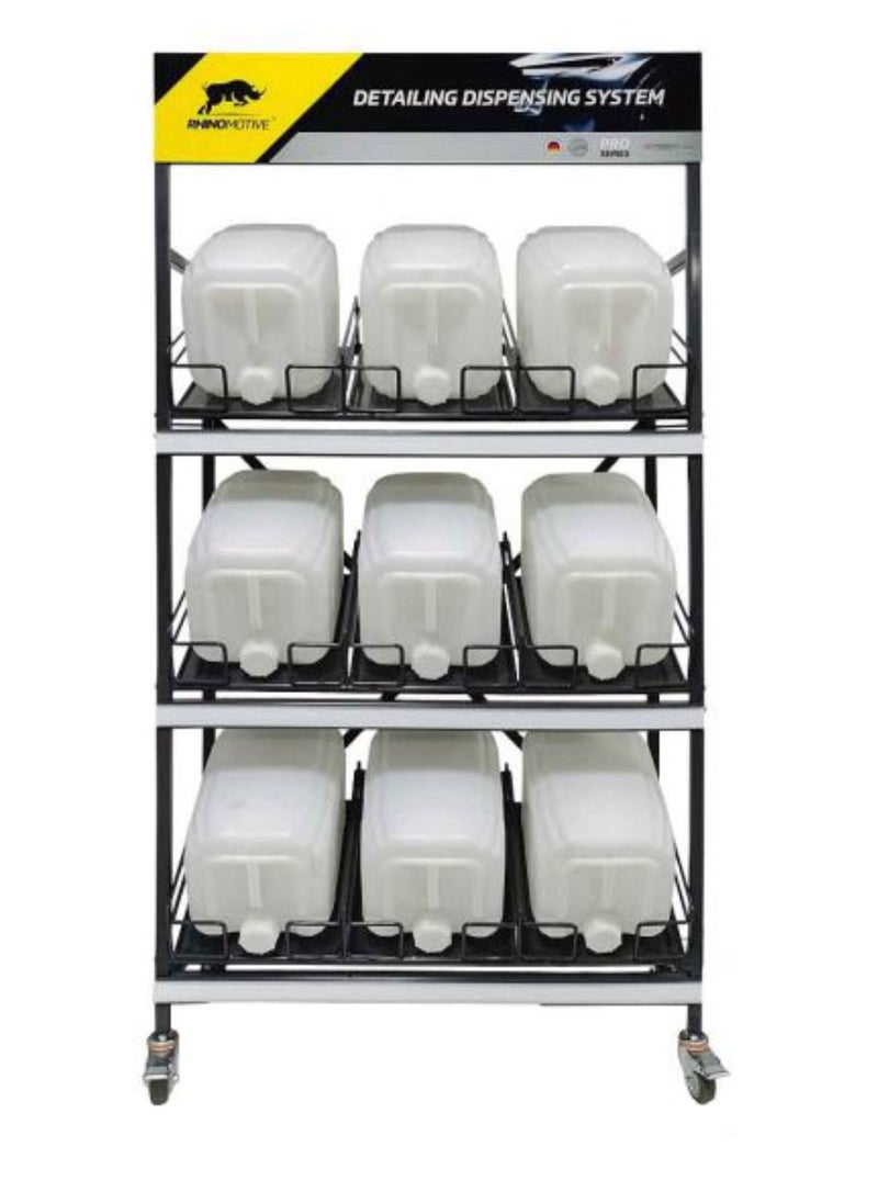 RHINOMOTIVE Detailing Organizer and Dispensing Stand 3 Shelves for 9X16 L canisters  - Image 2