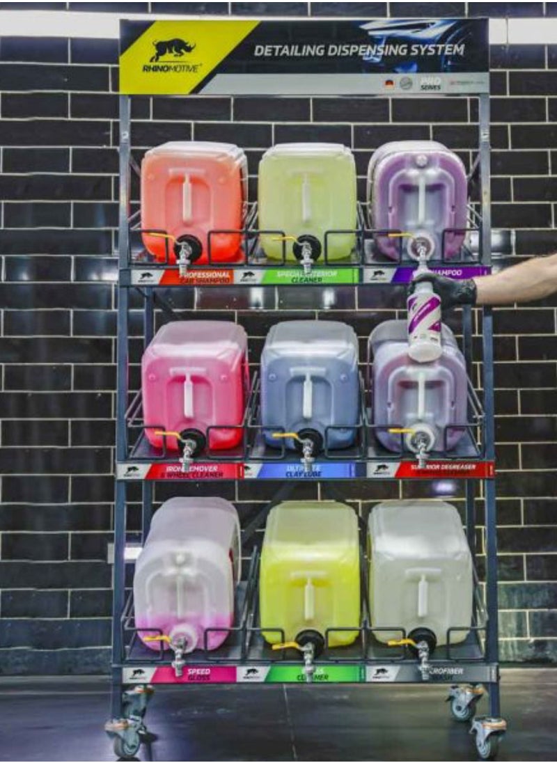 RHINOMOTIVE Detailing Organizer and Dispensing Stand 3 Shelves for 9X16 L canisters  - Image 5