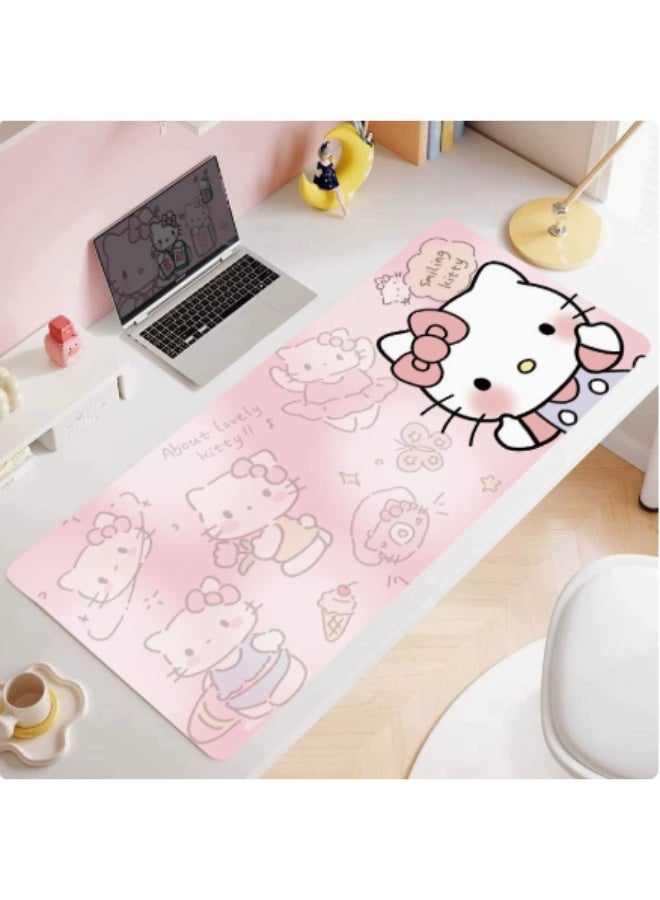Hello Kitty Extended Gaming Mouse Pad, 350*800mm 3mm Thick Large Desk Pad, Smooth Polyester Cloth Non-Slip Rubber Base Keyboard Pad, Washable Cute Cartoon Hello Kitty Desk Mat for Gaming Office Desktop Decoration, Gift for Girls Hello Kitty Fans