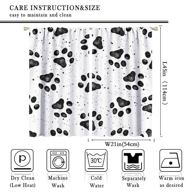 GoDazzling Dog Blackout Windows Curtains  Black Cartoon Dog Paw Print Cute Animal Curtain  for Kids Boys Girls Kawaii Animals Cartoon for Living Room 42x45in 2 Panels - Image 2
