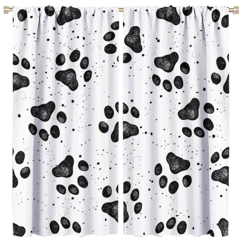GoDazzling Dog Blackout Windows Curtains  Black Cartoon Dog Paw Print Cute Animal Curtain  for Kids Boys Girls Kawaii Animals Cartoon for Living Room 42x45in 2 Panels - Image 1
