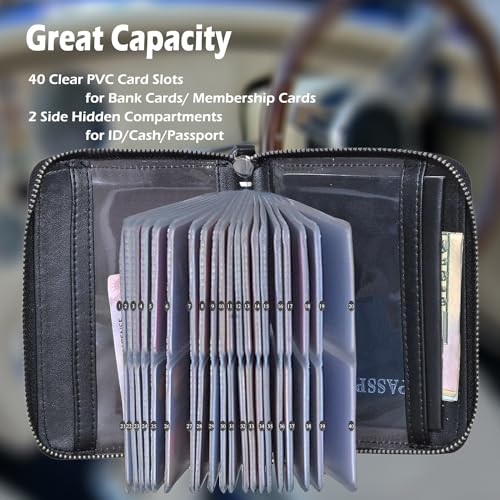 Yuhan Pretty Large Credit Card Holder Wallet Genuine Leather Passport Holder 42 Card Slots (Black) - Image 3