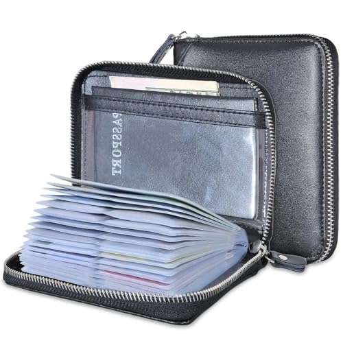 Yuhan Pretty Large Credit Card Holder Wallet Genuine Leather Passport Holder 42 Card Slots (Black) - Image 1