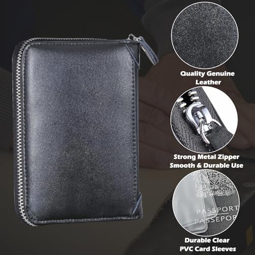Yuhan Pretty Large Credit Card Holder Wallet Genuine Leather Passport Holder 42 Card Slots (Black) - Image 4