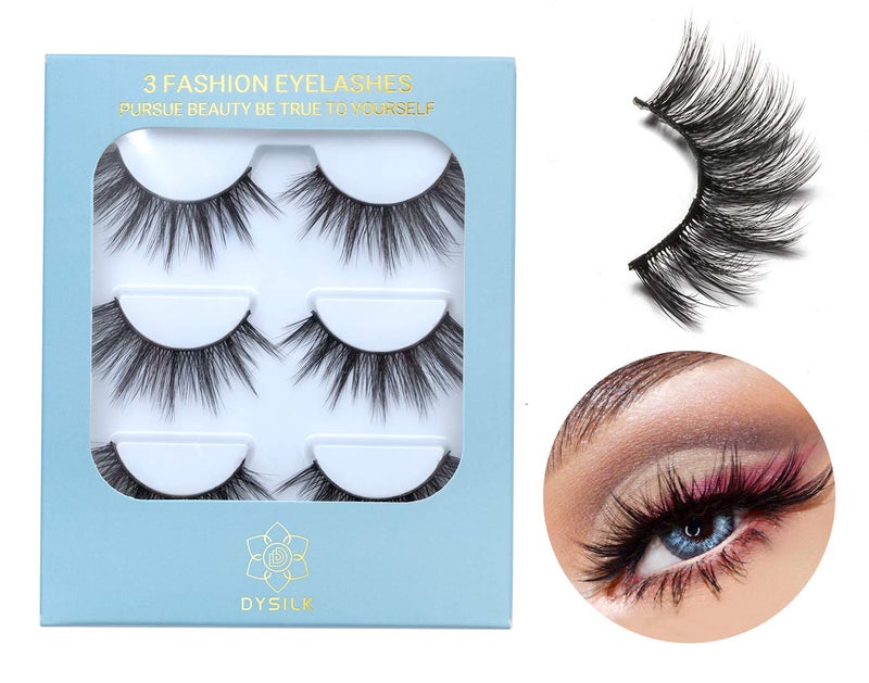 DYSILK Eyelashes Mink Lashes Fluffy Cat Eye Lashes 3 Pairs 6D Mink Lashes Wispy Eyelashes Lashes That Look Like Extensions Lashes Set Reusable Lashes Pack Eye Lashes 00107 inch