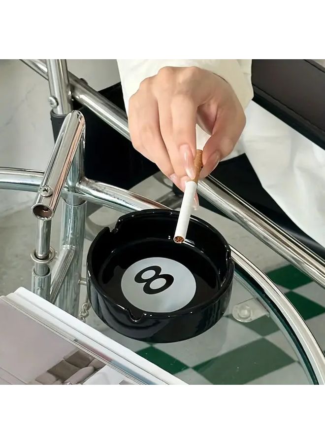 Black Ceramic Number 8 Ashtray Roulette Inspired Shape Durable Smoke Free Tray for Billiard Tables Bars Parties Poker Nights Ideal Gift for Smokers Compatible with Cigarettes Cigars - Image 1