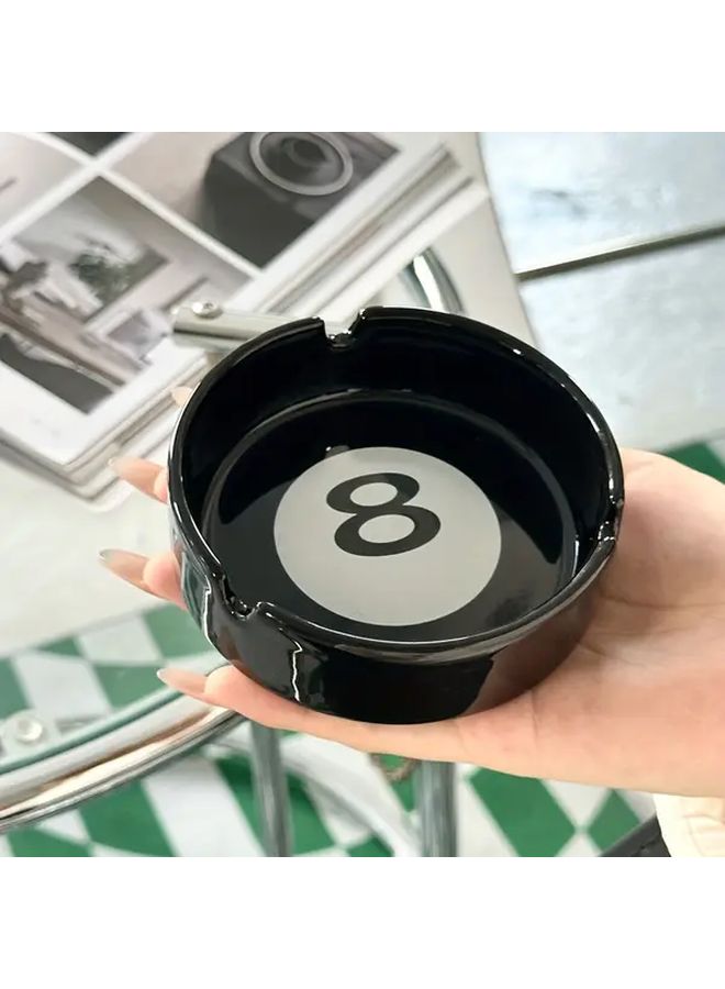 Black Ceramic Number 8 Ashtray Roulette Inspired Shape Durable Smoke Free Tray for Billiard Tables Bars Parties Poker Nights Ideal Gift for Smokers Compatible with Cigarettes Cigars - Image 2