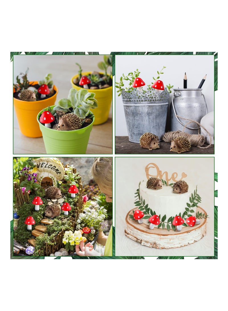 KASTWAVE Garden Animal Statue Outdoor Fairy Tale Wild Garden Accessories Resin Hedgehog and Wood Mushroom Plants Potted Miniature Garden Bonsai Craft Decoration - Image 5