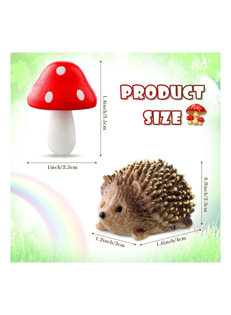 KASTWAVE Garden Animal Statue Outdoor Fairy Tale Wild Garden Accessories Resin Hedgehog and Wood Mushroom Plants Potted Miniature Garden Bonsai Craft Decoration - Image 4