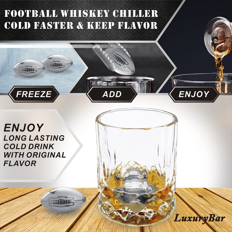 LuxuryBar Football Whiskey Decanter Set,47oz Whiskey Decanter Sets for Men with Spout, 4 Football Chiller&4 Glasses,Tequila Alcohol Whiskey Set Birthday Boutbon Gifts for Men Dad Him Boyfriend Brother Husband - Image 3