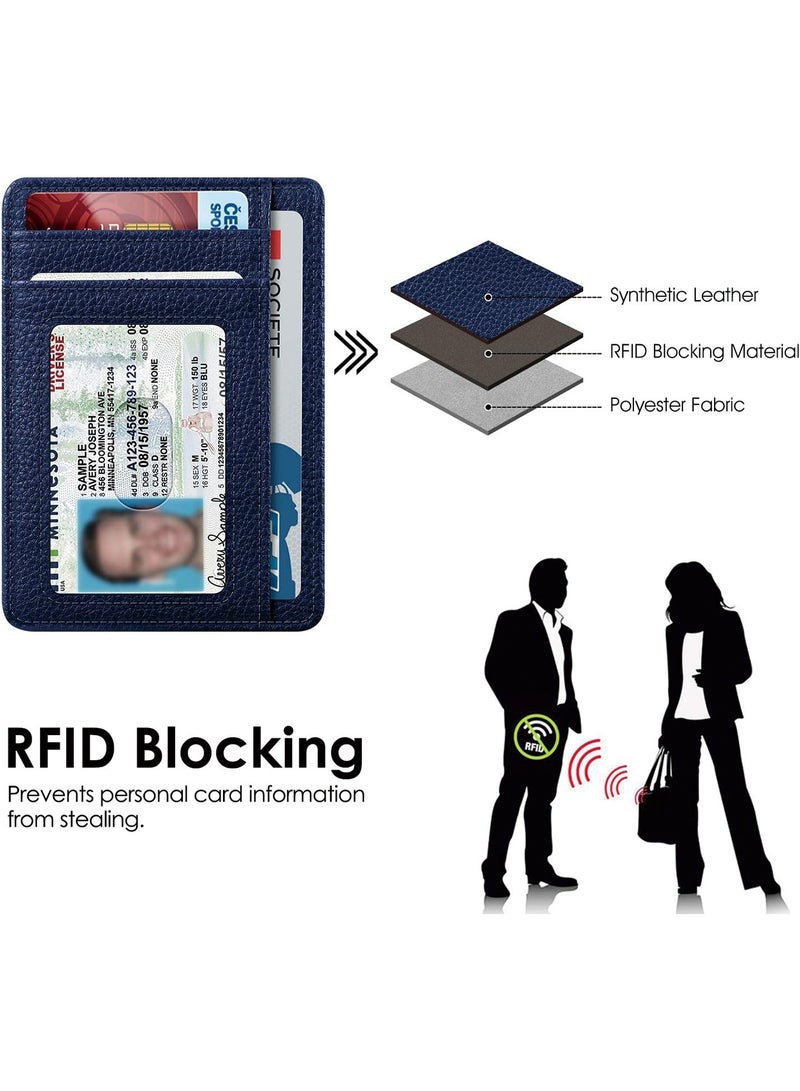 Slim Minimalist Front Pocket Wallet, RFID Blocking Credit Card Holder Card Cases with ID Window for Men Women (Navy) - Image 2