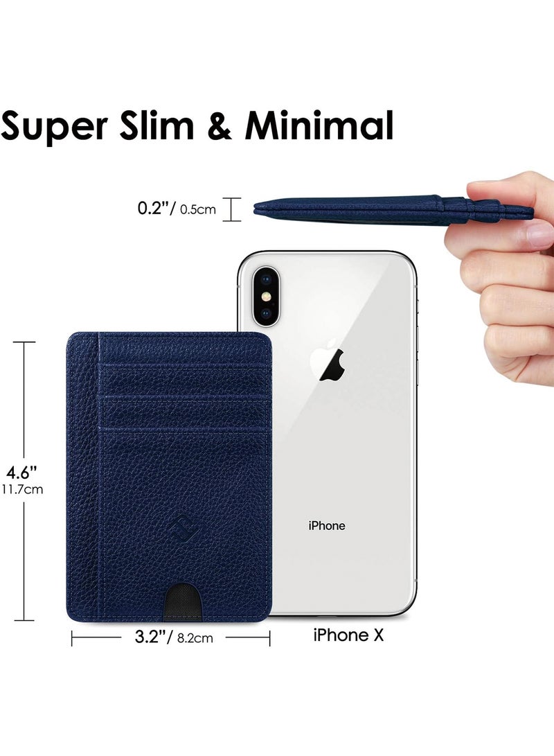 Slim Minimalist Front Pocket Wallet, RFID Blocking Credit Card Holder Card Cases with ID Window for Men Women (Navy) - Image 3