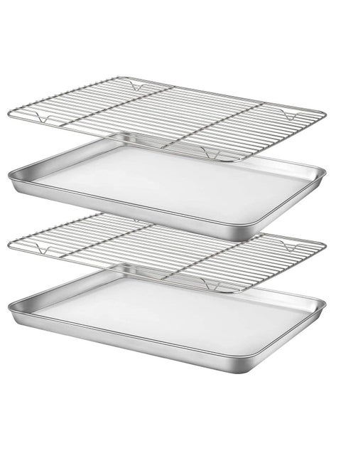 Baking Sheet Nonstick Baking Pans with Rack Set 1 Sheets+1 Rack Stainless Steel Cookie Sheet Pan with Cooling Rack for Oven 16" x 12" x 1" Tray Non-Toxic Heavy Duty Easy Clean