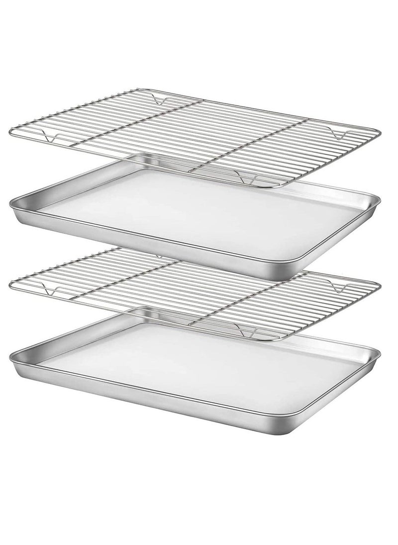 Generic - Baking Sheet Nonstick Baking Pans with Rack Set 1 Sheets+1 Rack Stainless Steel Cookie Sheet Pan with Cooling Rack for Oven 16" x 12" x 1" Tray Non-Toxic Heavy Duty Easy Clean - Image 1