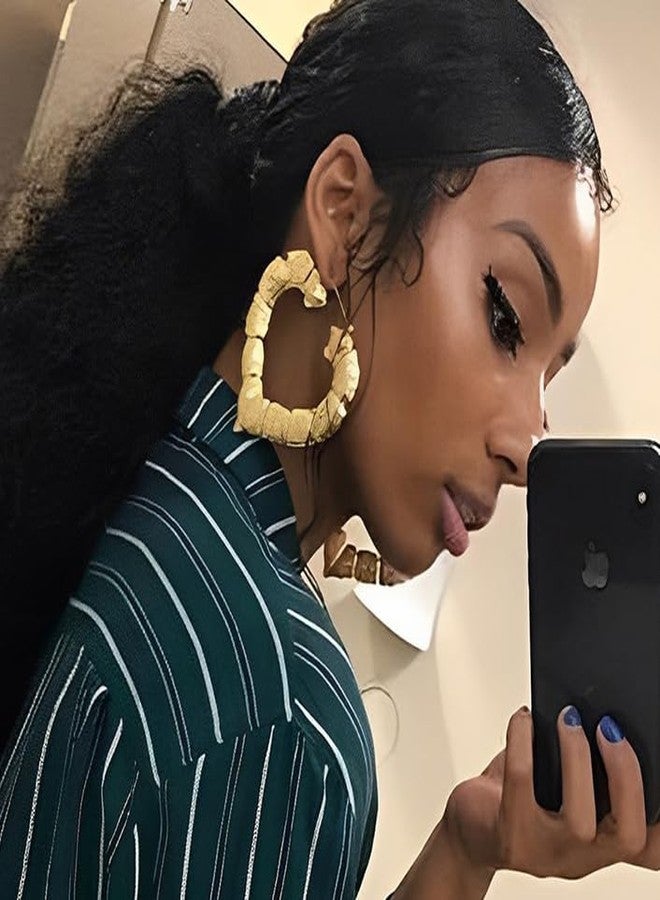 WLL Bamboo Earrings for Women 90s Hoop Earrings Large Heart Bamboo Earrings Oversized Outfits for Women Hip Hop Jewelry (A:1.9inch) - Image 3