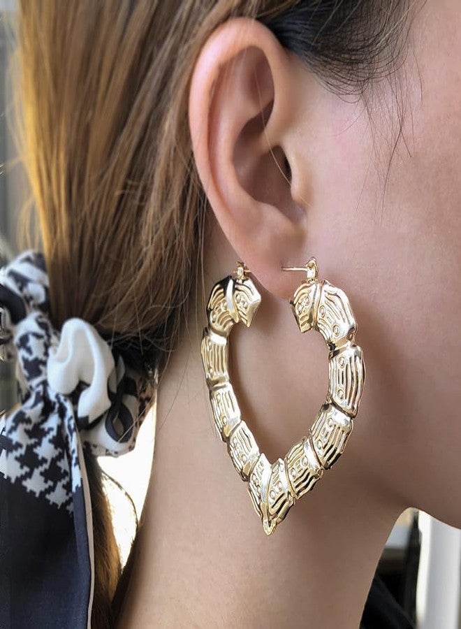 WLL Bamboo Earrings for Women 90s Hoop Earrings Large Heart Bamboo Earrings Oversized Outfits for Women Hip Hop Jewelry (A:1.9inch) - Image 4