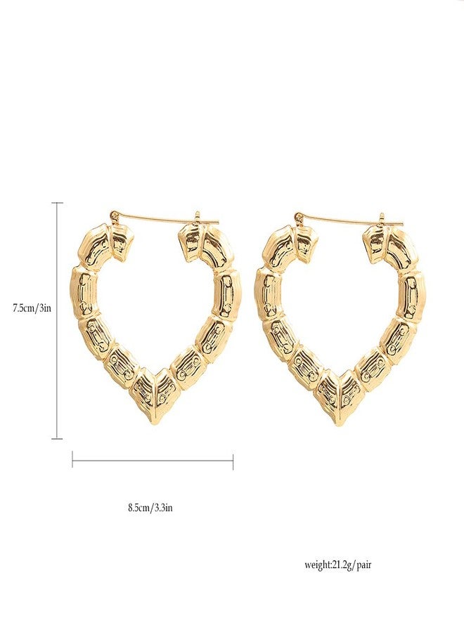 WLL Bamboo Earrings for Women 90s Hoop Earrings Large Heart Bamboo Earrings Oversized Outfits for Women Hip Hop Jewelry (A:1.9inch) - Image 5