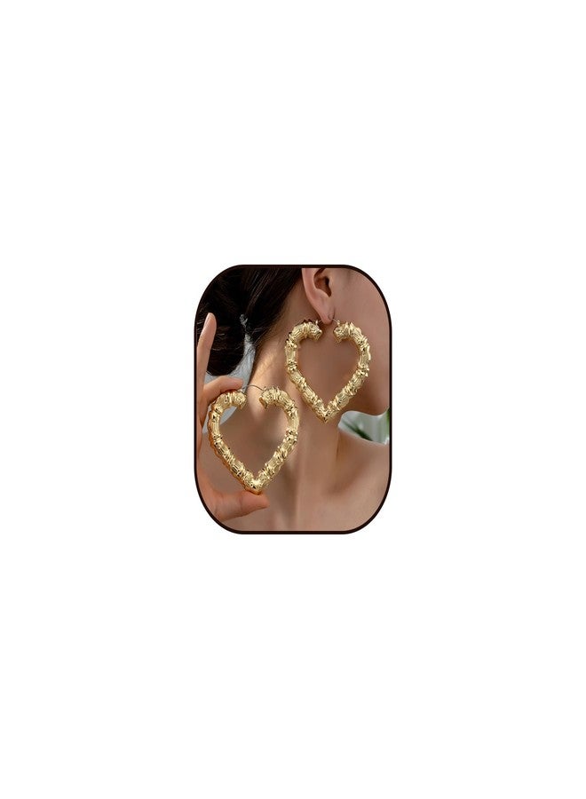 WLL Bamboo Earrings for Women 90s Hoop Earrings Large Heart Bamboo Earrings Oversized Outfits for Women Hip Hop Jewelry (A:1.9inch) - Image 1