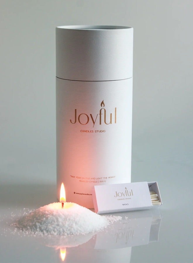 Joyful Pearled Candle White – Elegant Decorative White Wax Candle 