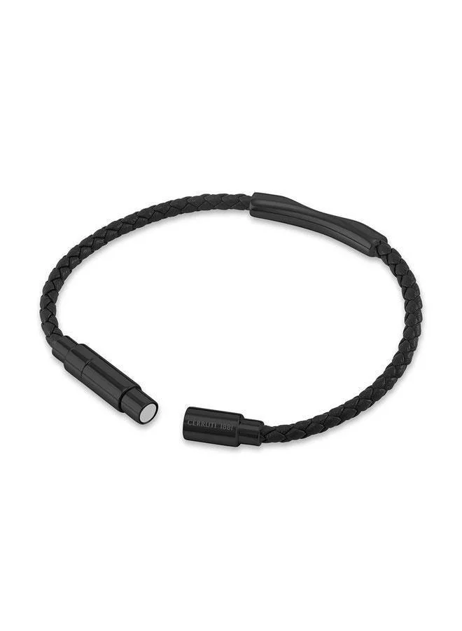 CERRUTI 1881 Matteo Black Stainless Steel Black Braided Leather Bracelet for Men 180mm