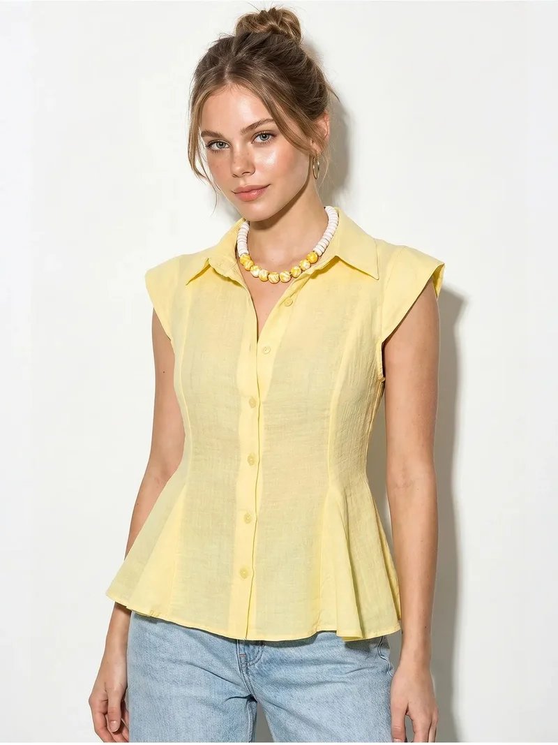Bianco Lucci LUCCI Fitted Sleeveless Cotton Shirt