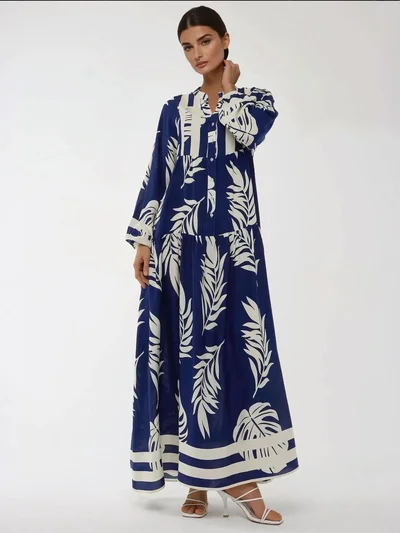 HICCUP Printed Long Sleeve Viscose Maxi Dress