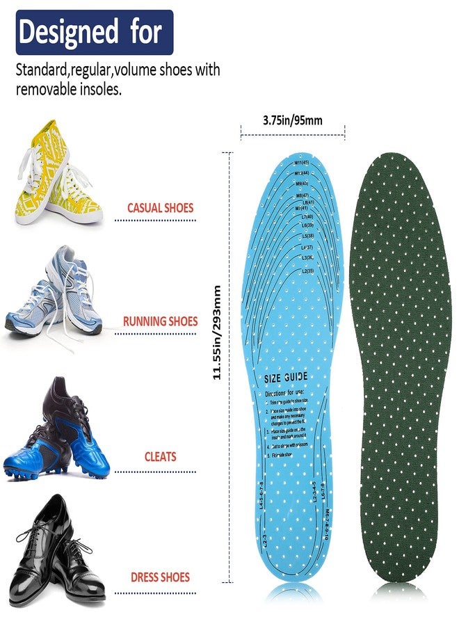 Sintege 3 Pairs Breathable Shoe Insoles Inserts Soft Cushioning Double-Layer Latex Foam Perforated Replacement Insoles for Men 7-11 Woman 2-8(Khaki, Green, Blue) - Image 3