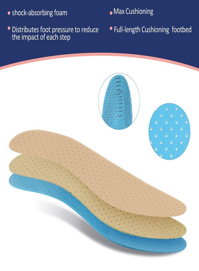 Sintege 3 Pairs Breathable Shoe Insoles Inserts Soft Cushioning Double-Layer Latex Foam Perforated Replacement Insoles for Men 7-11 Woman 2-8(Khaki, Green, Blue) - Image 5