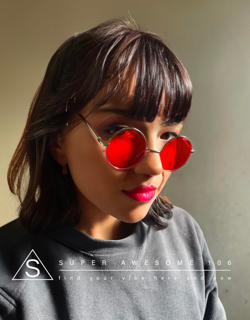 SA106 Summer Color Gradient Lens Circle Lens Round Hippie Sunglasses (silver, red) - Image 2