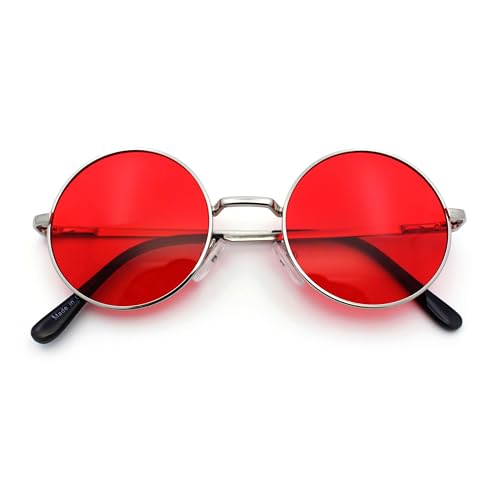 SA106 Summer Color Gradient Lens Circle Lens Round Hippie Sunglasses (silver, red) - Image 1