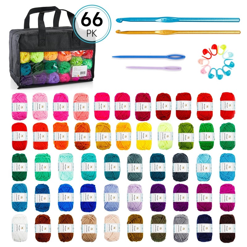 Inscraft 52 Acrylic Yarn Skeins, 1820 Yards 52 Colors, 2 Crochet Hooks, 2 Weaving Needles, 10 Stitch Markers, 1 Bag, for Crocheting & Knitting, Gift Beginners and Adults - Image 2