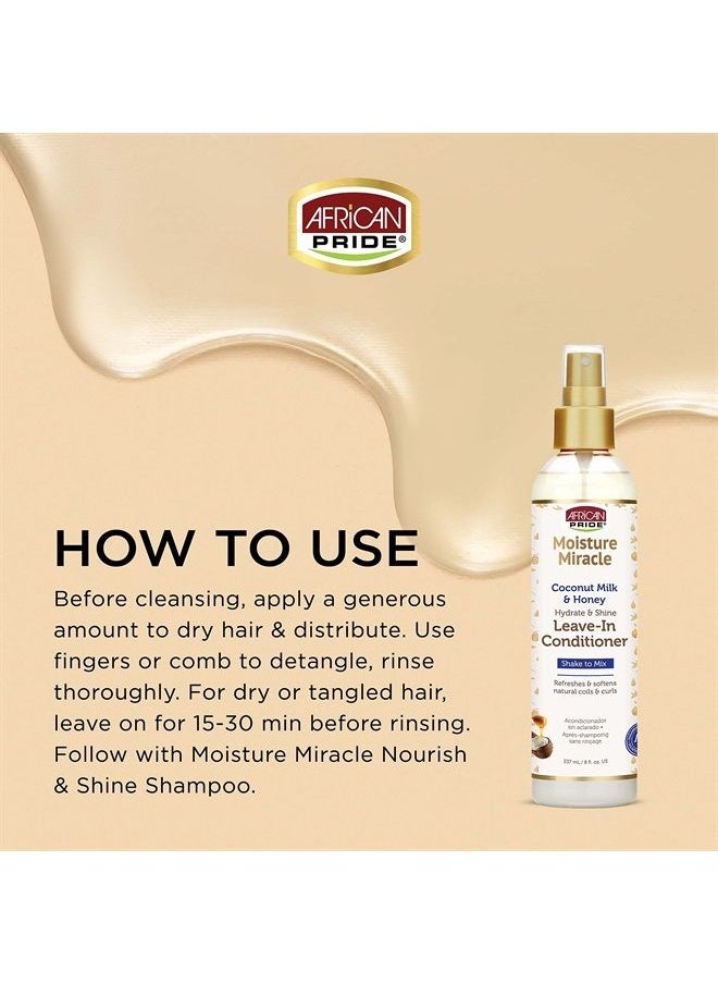 African Pride Moisture Miracle Coconut Milk & Honey Leave-In Conditioner - Refreshes & Softens Natural Coils & Curls, Hydrates & Shines Hair, 8 oz  - Image 2
